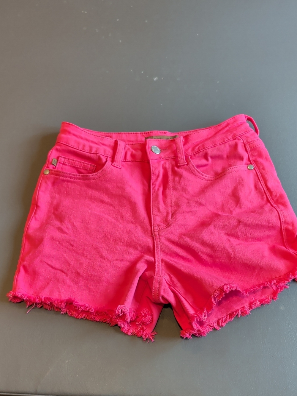 Judy Blue Neon Pink Frayed Hem Denim Shorts